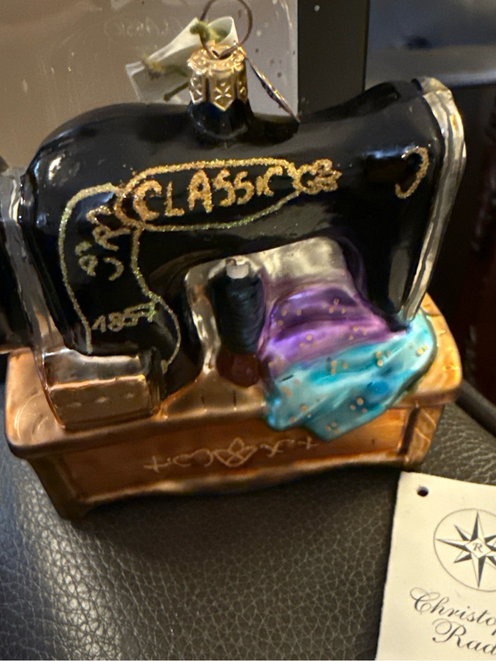 Christopher Radko Black & Gold Classic Sewing Machine Ornament